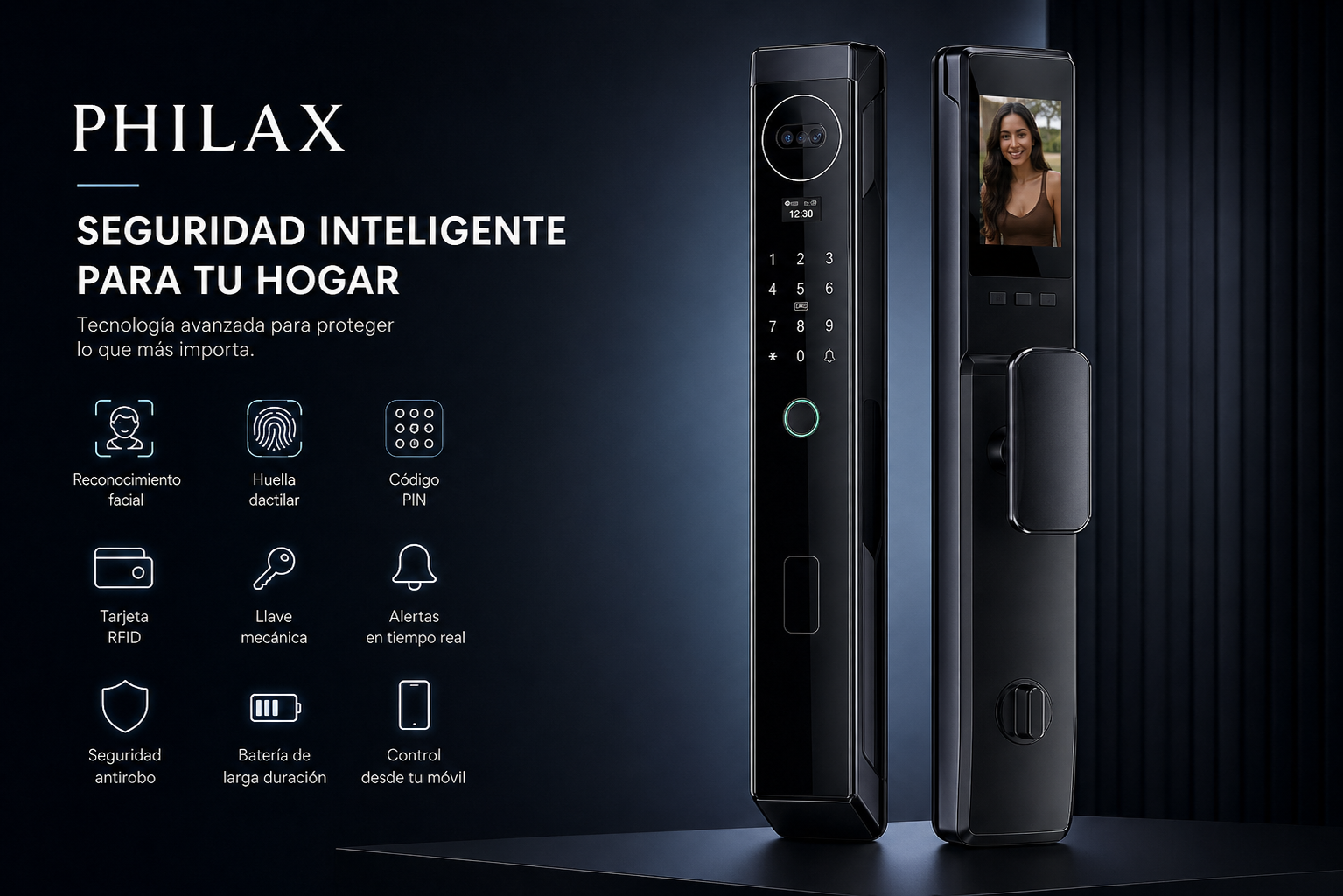 Cerradura PHILAX con Reconocimiento Facial, Huella Digital y App | Seguridad Premium para tu Hogar