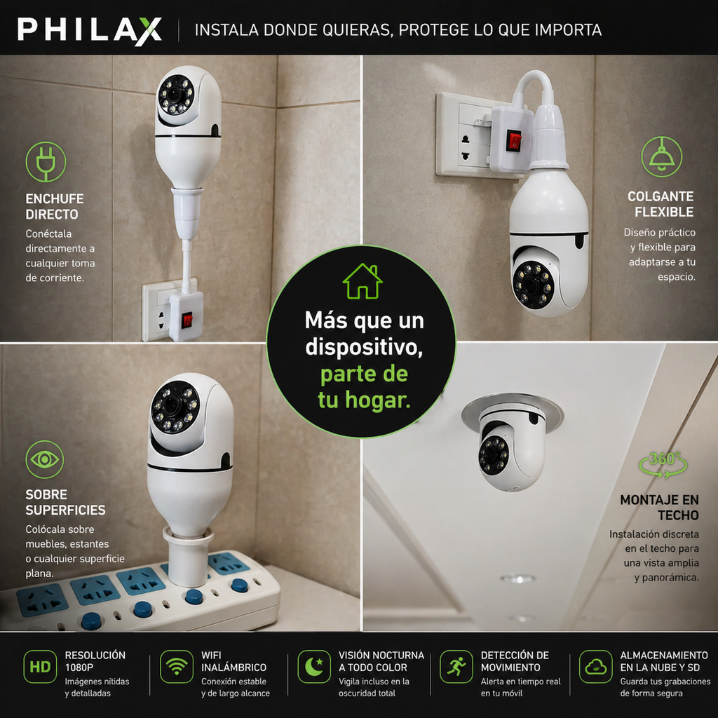 PHILAX Cam E27 — Cámara WiFi 1080P con Seguimiento Automático
