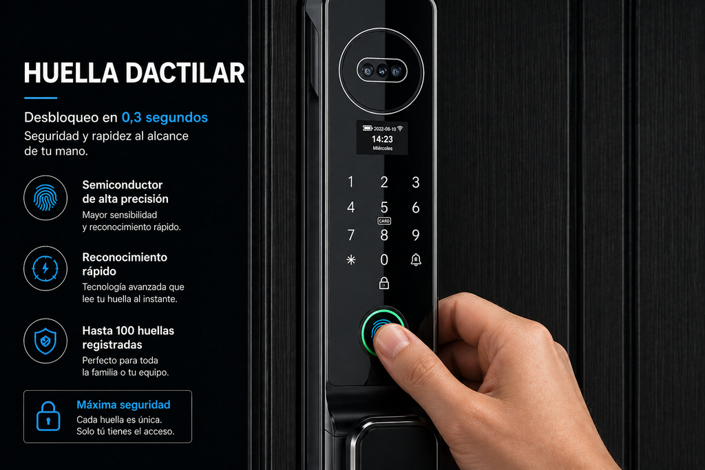 Cerradura PHILAX con Reconocimiento Facial, Huella Digital y App | Seguridad Premium para tu Hogar