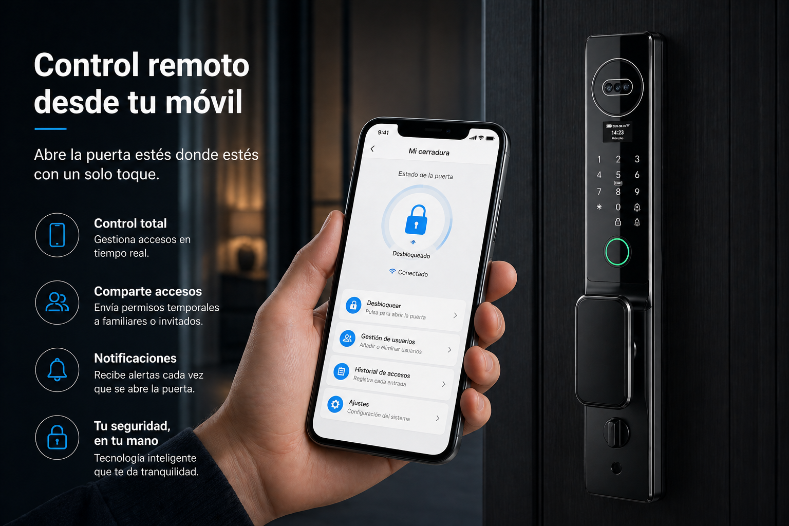 Cerradura PHILAX con Reconocimiento Facial, Huella Digital y App | Seguridad Premium para tu Hogar