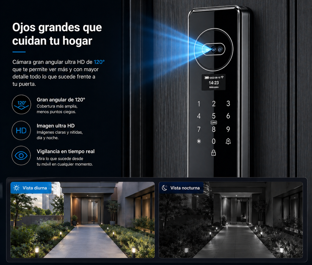 Cerradura PHILAX con Reconocimiento Facial, Huella Digital y App | Seguridad Premium para tu Hogar